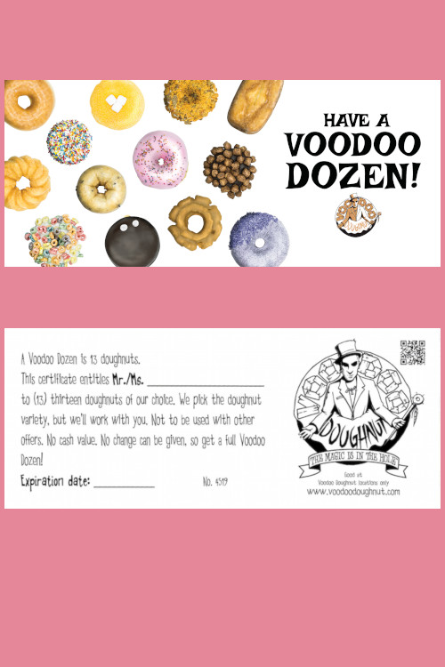dozen gift certificate voodoo doughnut picture of a gift certificate
