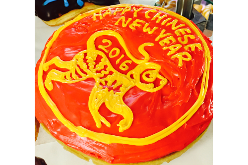 Chinese New Year Doughnut Round Red with Yellow Icing