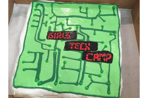 Girls Tech Camp Large Square Doughnut with circuit board decoration