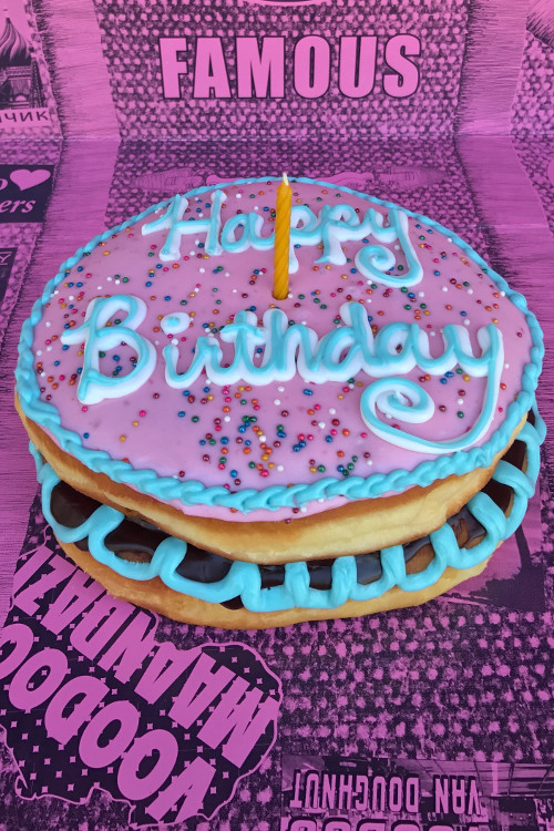 Happy Birthday Pink Doughnut with candle
