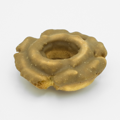 Old fashioned style doughnut with light brown maple frosting.
