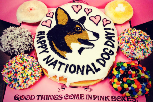 National Dog Day Doughnut with dog face and hearts