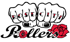 Letters on fingers of fists Rose City Rollers Logo