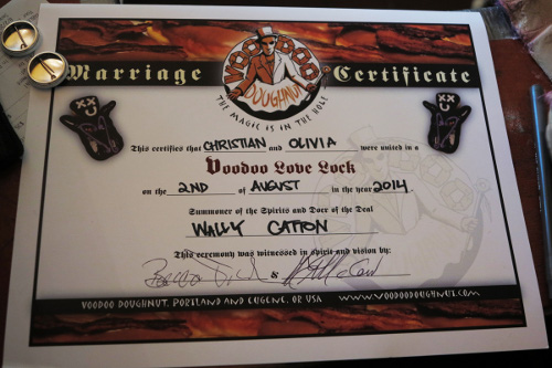 Voodoo Doughnut Marriage Certificate example shown for Legal Wedding 13