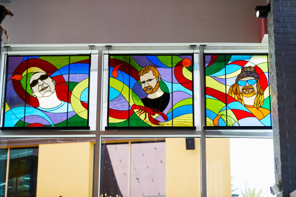 Image showing three of the stained glass panels