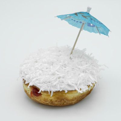 Filled with guava jelly with vanilla icing coconut and paper parasol