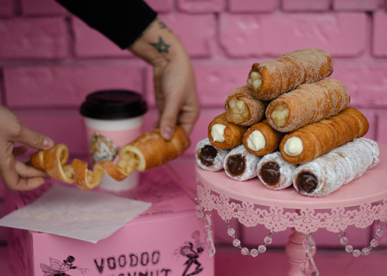 Stack of cannolo doughnuts