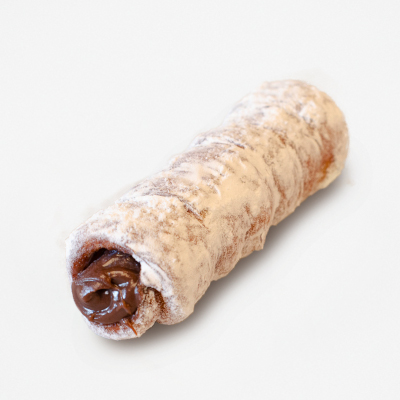 Rolled twisted doughnut filled with chocolate Bavarian cream