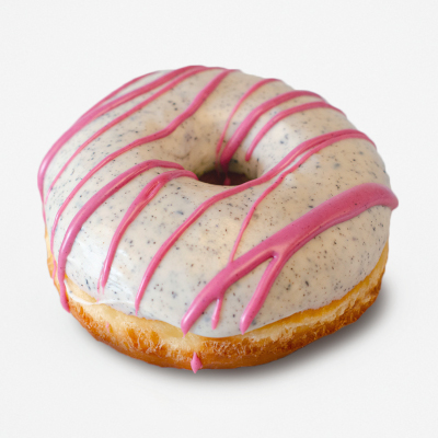 Ring doughnut with Earl Gray Frosting and pink drizzle
