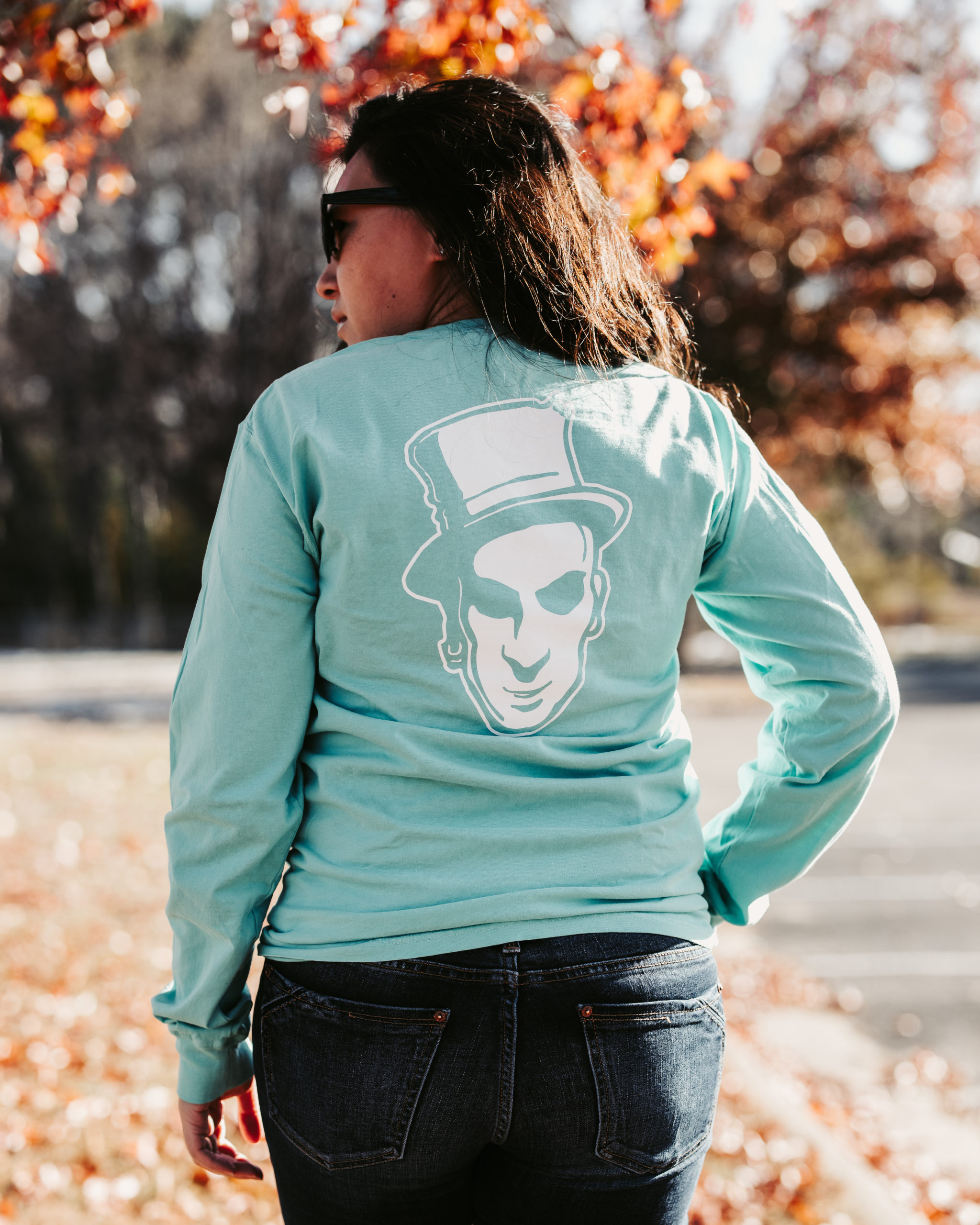 Mint long sleeve tee with white Baron head logo center back