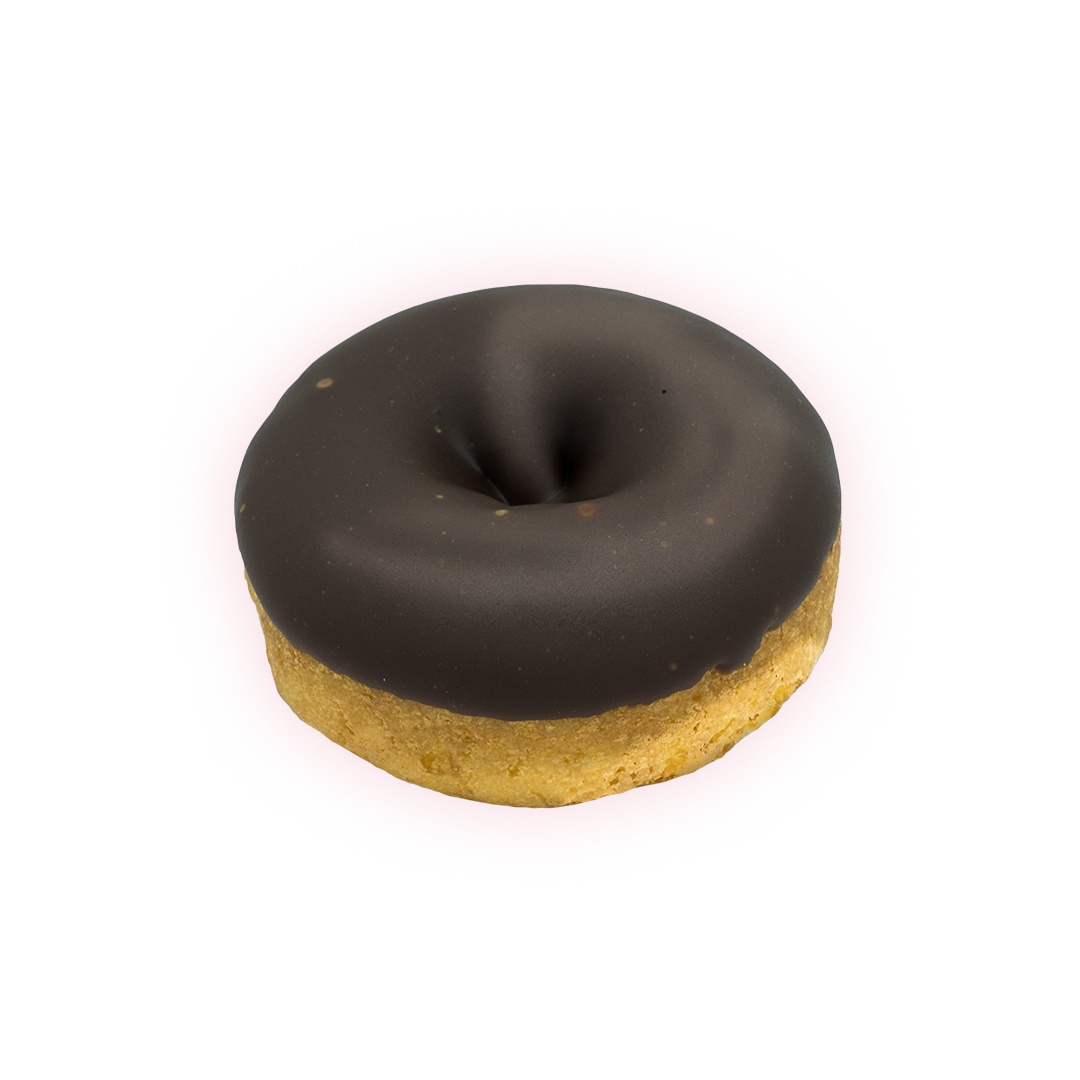 plain cake doughnut with chocolate frosting on top