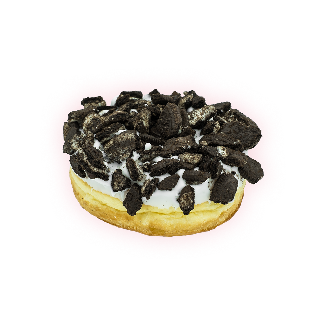 ODB-2 dirt doughnut Raised ring with Voonilla frosting and chocolate cream-filled cookies.
