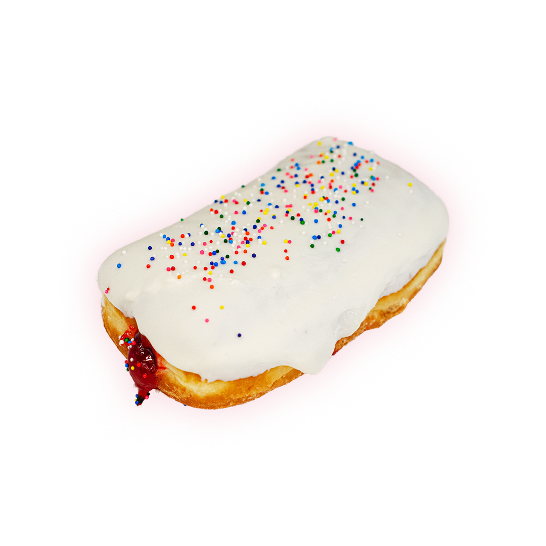 shows go-tart doughnut Filled with strawberry, dipped in Voonilla, and topped with sprinkles.