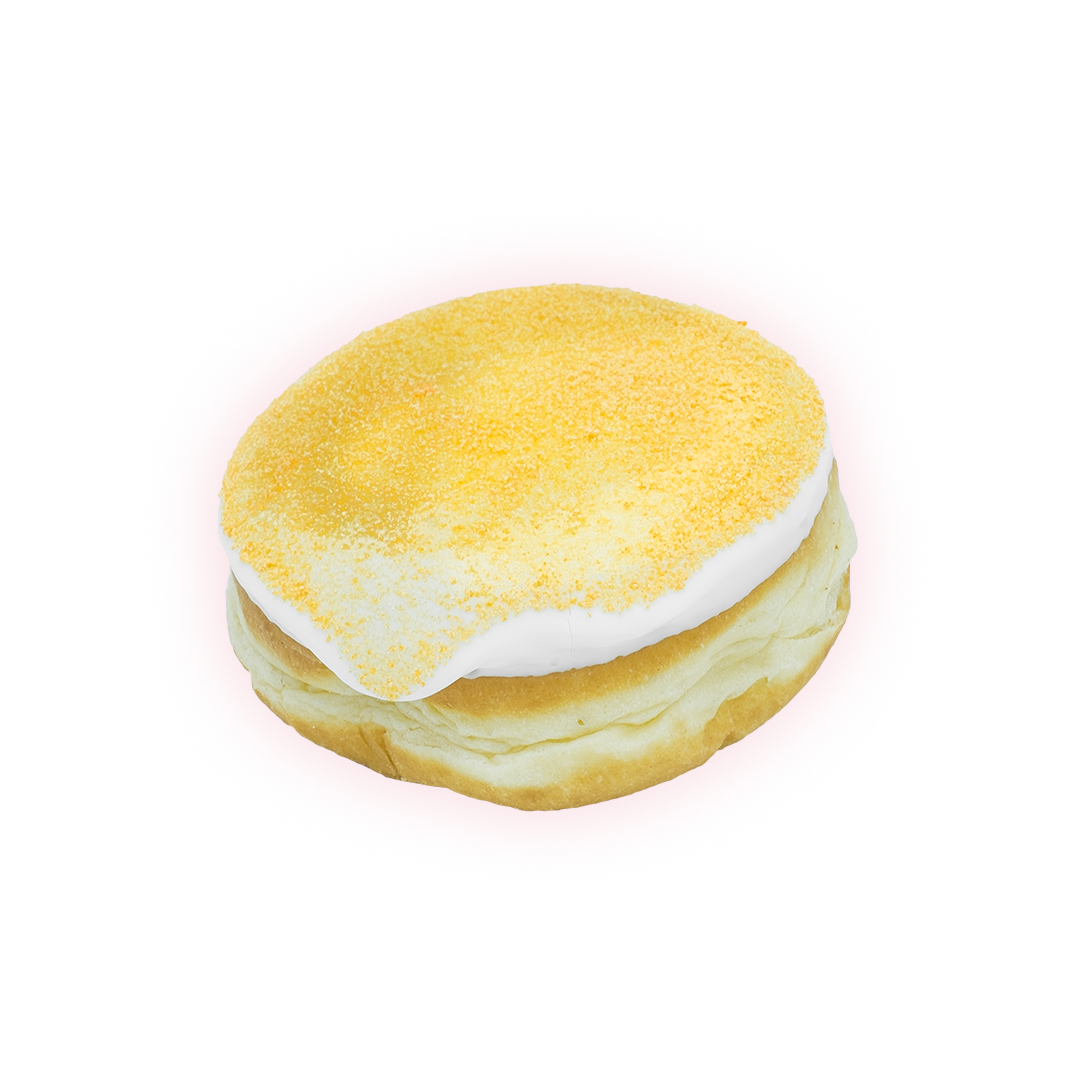 Filled with mango jelly and topped with Voonilla frosting and Tang.