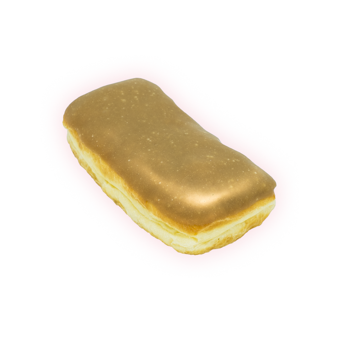 yeast bar doughnut dipped in maple frosting
