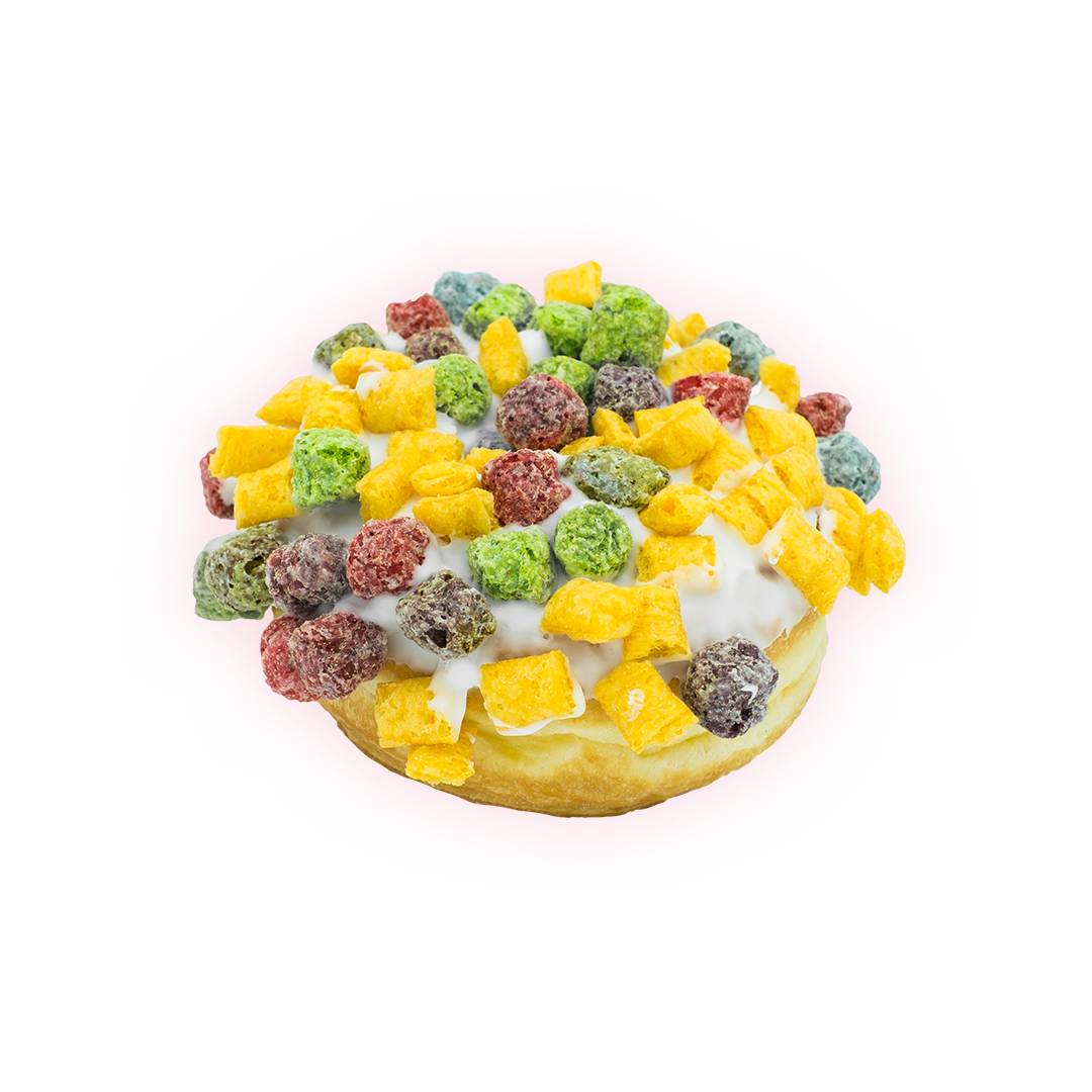 oh captain my captain doughnut A raised ring dipped in Voonilla frosting and coated with colorful berry crunch cereal.