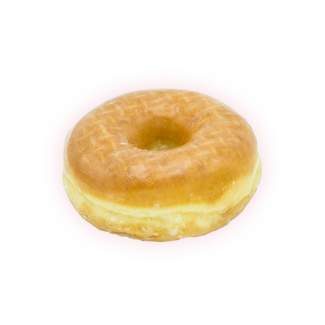 RAISED GLAZED A classic for a reason. Fluffy raised ring covered in a layer of sweet glaze.